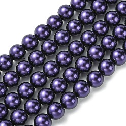 Indigo Eco-Friendly Glass Pearl Beads Strands, Grade A, Round, Dyed, Cotton Cord Threaded, Indigo, 10mm, Hole: 1.2~1.5mm, about 42pcs/strand, 15.7 inch