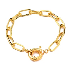 Golden Brass Paperclip Chain Bracelets, with Spring Ring Clasps, Golden, 6-1/4 inch(16cm)