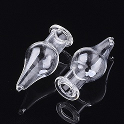 Clear Handmade Blown Glass Globe Cover, For Bottle Pendant Making, Cone, Clear, 30~35x14mm, Half Hole: 6mm, Bottle Capacity: 2ml(0.06 fl. oz)