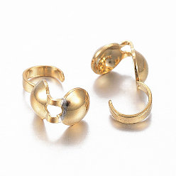 Real 24K Gold Plated 304 Stainless Steel Bead Tips, Calotte Ends, Clamshell Knot Cover, Real 24K Gold Plated, 9x3.8x4mm, Inner Diameter: 3.5mm