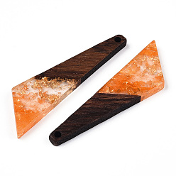 Naranja Oscura Colgantes de resina transparente y madera de nogal, con lámina de oro, encantos cuadriláteros, naranja oscuro, 49x13x3.5 mm, agujero: 2 mm