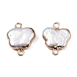 Light Gold Galvanoplastie perle baroque naturelle breloques connecteur perle keshi, perle de culture d'eau douce, avec les accessoires en fer, papillon, or et de lumière, 17~21x13.5~16x4~7mm, Trou: 1.6mm
