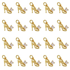 Real 18K Gold Plated 20Pcs Brass Micro Pave Clear Cubic Zirconia Stilettos Charms, Long-Lasting Plated, High-heeled Shoes, Real 18K Gold Plated, 11x12x3mm, Hole: 3mm