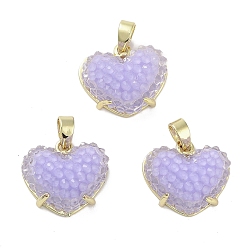 Фиолетовый Подвески в форме сердечек из смолы друзы, Покрытие стойки из настоящей 18k позолоченной латуни, подвески в форме сердца любви, долговечный, без кадмия и без свинца, фиолетовые, 13.5x15.5x7 мм, отверстие : 3.3x5.2 мм