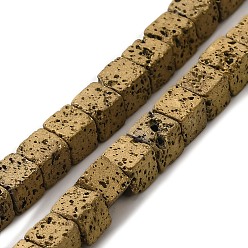 Golden Plated Electroplated Natural Lava Rock Beads Strands, Square, Golden Plated, 4.5x4.5x4.5mm, Hole: 1mm, about 89~91pcs/strand, 16.54''~17.32''(42~44cm)