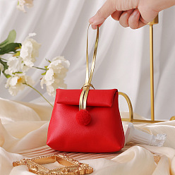 Red Imitation Leather Pouches with Rope, Candy Gift Bags Christmas Party Wedding Favors Bags, Red, 11x9x5cm