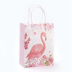 Pink Rectangle Paper Bags, with Handles, Gift Bags, Shopping Bags, Flamingo Shape Pattern, For Valentine's Day, Pink, 21x15x8cmm