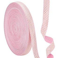 Фламинго Gorgecraft 20 ярдов полиэстер эластичная лента, плоский с золотым узором, для подарка украшения, аксессуары для одежды, фламинго, 15 мм