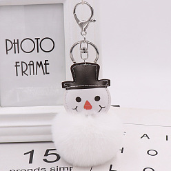 White Fur Christmas Snowman Bag Keychain PU Leather Imitation Rex Rabbit Plush Keychain Gift