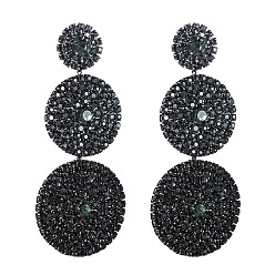 Gun black Sparkling Multi-layered Round Diamond Earrings for Women - Bold and Versatile Fashion Jewelry