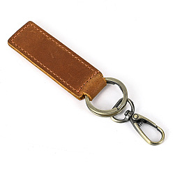 Saddle Brown Cowhide Leather Keychain, with Belt Alloy Ring and Clasp for Car Key Holder , Saddle Brown, 10.5cm
