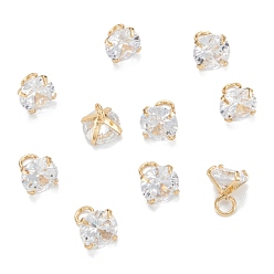 Real 18K Gold Plated Brass Clear Cubic Zirconia Charms, Long-Lasting Plated, Diamond, Real 18k Gold Plated, 7x6x6mm, Hole: 2mm