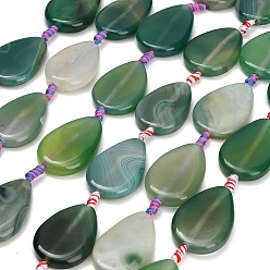 Sea Green Natural Banded Agate/Striped Agate Beads Strands, Dyed & Heated, Teardrop, Sea Green, 33~37.5x23.5~27x5~9.5mm, Hole: 3mm, about 9pcs/strand, 15.55~15.75''(39.5~40cm)