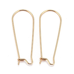 Real 18K Gold Plated 316 Surgical Stainless Steel Hoop Earring Findings, Kidney Ear Wires, Real 18k Gold Plated, 10 Gauge, 33x13x2.5mm, Pin: 0.7mm
