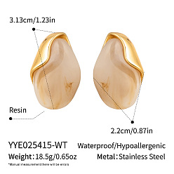 Белый Дым Овальные 304 серьги-гвоздики из нержавеющей стали и смолы, реальный 18 k позолоченный, серый, 31.1x22 мм