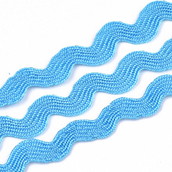 Deep Sky Blue Polypropylene Fiber Ribbons, Wave Shape, Deep Sky Blue, 7~8mm, 15yard/bundle, 6bundles/bag