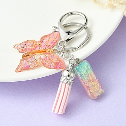 Letter I Resin & Acrylic Keychains, with Alloy Split Key Rings and Faux Suede Tassel Pendants, Letter & Butterfly, Letter I, 8.6cm