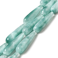 Natural Glass Natural Glass Beads Strands, Grade A, Teardrop, Aqua Blue, 38.5~40x10mm, Hole: 1mm, about 10pcs/strand, 15.5~15.7''(39.37~39.88cm)