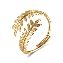 gold 925 Sterling Silver Leaf Open Ring Adjustable Women's Fashion Jewelry