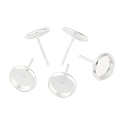 Посеребрённый 304 Настройки серьги из нержавеющей стали, плоско-круглые, 925 серебро покрытием, лоток : 8 мм, 10x1.5 мм, штифты : 0.8 мм