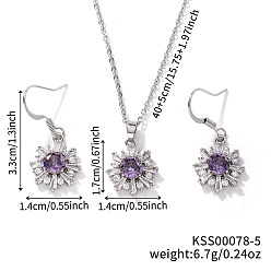 Средний Фиолетовый Комплект украшений в виде цветов из латунных стразов, Комплект из серег и ожерелий для модниц, средне фиолетовый