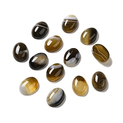 Banded Agate Natural Banded Agate Cabochons, Dyed & Heated, Oval, Coffee, 10x14x5~7mm