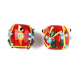 Красный Ручной работы ухабистым Шарики Lampwork, бочка, ветка и глаз, красные, 16~17.5x16.5~20.5 мм, отверстие : 1.8~3.8 мм