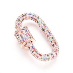 Розовое Золото Латунные микропаве, кубический цирконий, винт, карабин, подвески с замком, для изготовления ожерелий, овальные, красочный, розовое золото , 28.5x17x7.5 мм