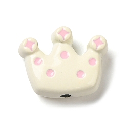 (404) Непрозрачное AB Кислое яблоко Эмалевые шарики из сплава, окрашенные распылением, без кадмия и без свинца, корона, цветочный белый, 11x14x5 мм, отверстие : 1.4 мм