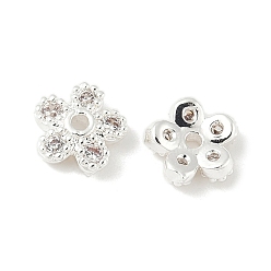 Серебро Колпачки для бусин из прозрачного кубического циркония из латуни, 5-лепестков цветка, серебряные, 6x2 мм, отверстие : 0.8 мм