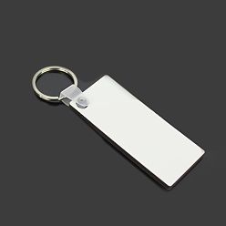 Platinum Sublimation Double-Sided Blank MDF Keychains, with Rectangle Shape Wooden Hard Board Pendants and Iron Split Key Rings, Platinum, 7x3x0.3cm