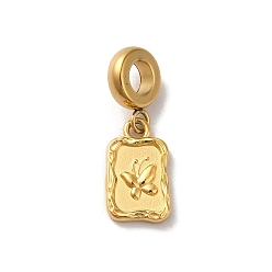 Golden Ion Plating(IP) 304 Stainless Steel European Dangle Charms, Large Hole Pendants, Rectangle with Butterfly Pattern, Golden, 25mm, Pendant: 15x9x2mm, Hole: 4.5mm
