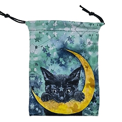 Moon Printed Velvet Packing Pouches, Drawstring Bags, for Presents, Party Favor Gift Bags, Rectangle, Moon, 18x13cm