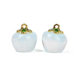 Светло-голубой Окрашенного распылением стеклянные подвески, с латунной эмалированной фурнитурой, яблоко, светло-голубой, 15.5x13~14 мм, отверстие : 1.4 мм