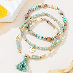 C Blue Подарочный набор из разноцветного хрустального браслета и стеклянной подвески для любителей ретро-моды