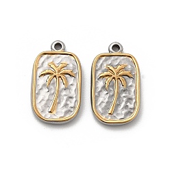 Золотой & Цвет Нержавеющей Стали 304 подвески из нержавеющей стали, прямоугольник с подвеской из кокосовой пальмы, ионное покрытие (ip), золотые и нержавеющая сталь цвет, 17.5x10x2.5 мм, отверстие : 1 мм