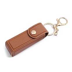 Camel PU Leather Lipstick Storage Bags, Portable Lip Balm Organizer Holder for Women Ladies, with Light Gold Tone Alloy Keychain, Camel, Bag: 9x2.5cm
