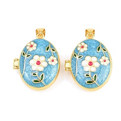 Синий Подвески латуни медальон, с эмалью, без кадмия и без свинца, реальный 18 k позолоченный, стойки покрытие, долговечный, цветок с овальными подвесками, синие, 26.5x21x9 мм, отверстие : 3x5 мм