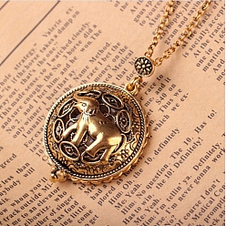 Elephant Magnifying Glass Magnetic Locket Pendant Necklaces for Women, with Zinc Alloy Cable Chains, Antique Golden, Elephant Pattern, 24.41 inch(62cm)