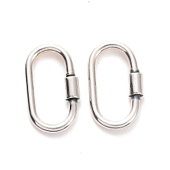 Antique Silver 925 Sterling Silver Locking Carabiner, Oval, Antique Silver, 15x9x1.5mm, Inner Diameter: 12x5mm