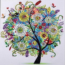 Colorful DIY Diamond Painting Tree of Life Pattern Kit, Including Resin Rhinestones Bag, Diamond Sticky Pen, Tray Plate and Glue Clay, Square, Colorful, 250x250mm