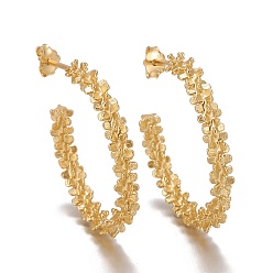 Golden 925 Sterling Silver Half Hoop Earrings, with Ear Nuts, Textured, Letter C Shape, Golden, 26x3mm, Pin: 0.8mm