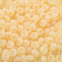 Yellow Imitation Jade Glass Seed Beads, Luster, Dyed, Round, Yellow, 5.5x3.5mm, Hole: 1.5mm
