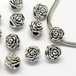 Antique Silver Alloy European Beads, Large Hole Beads, Flower, Antique Silver, 12x11.5x10mm, Hole: 5mm