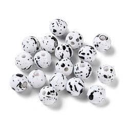 White Printed Opaque Acrylic Round Beads, White, 10x9mm, Hole: 2.2mm, about 961pcs/500g