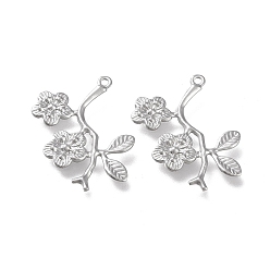 Stainless Steel Color 304 Stainless Steel Pendants, Laser Cut, Plum Blossom Branch, Stainless Steel Color, 29x23x2mm, Hole: 1.4mm