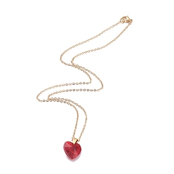 Red Heart Glass Pendant Necklaces, with 304 Stainless Steel Cable Chains and Lobster Claw Clasps, Red, 17.6 inch(44.7cm)