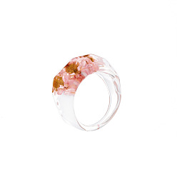 Pink Transparent Resin Finger Ring, Pressed Flower Jewelry for Women, Pink, US Size 6 1/2(16.9mm)