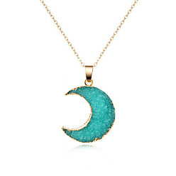 Turquoise Minimalist Moon Pendant Necklace for Women - Fashion Sweater Chain Jewelry