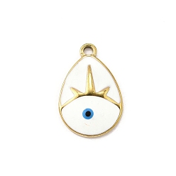 Белый 304 подвески из нержавеющей стали, с эмалью, слезинка с заклинанием сглаза, ионное покрытие (ip), золотые, белые, 20x13.5x3 мм, отверстие : 1.8 мм